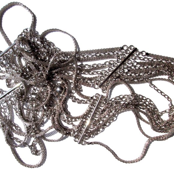 Vintage Multi Strand Chain Belt Shiny Silver Tone Mesh - Picture 9 of 9